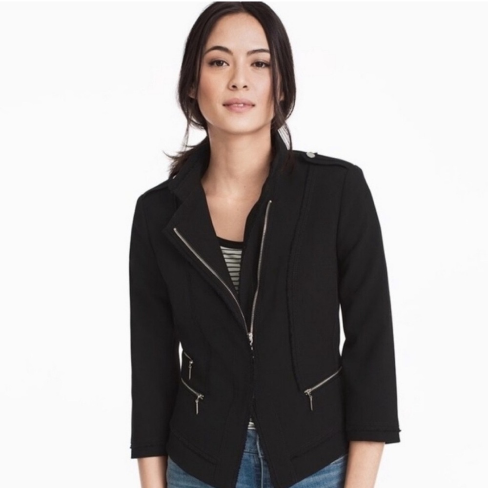 White House Black Market Women‎ Asymmetrical Zip Moto Jacket Blazer Size 10